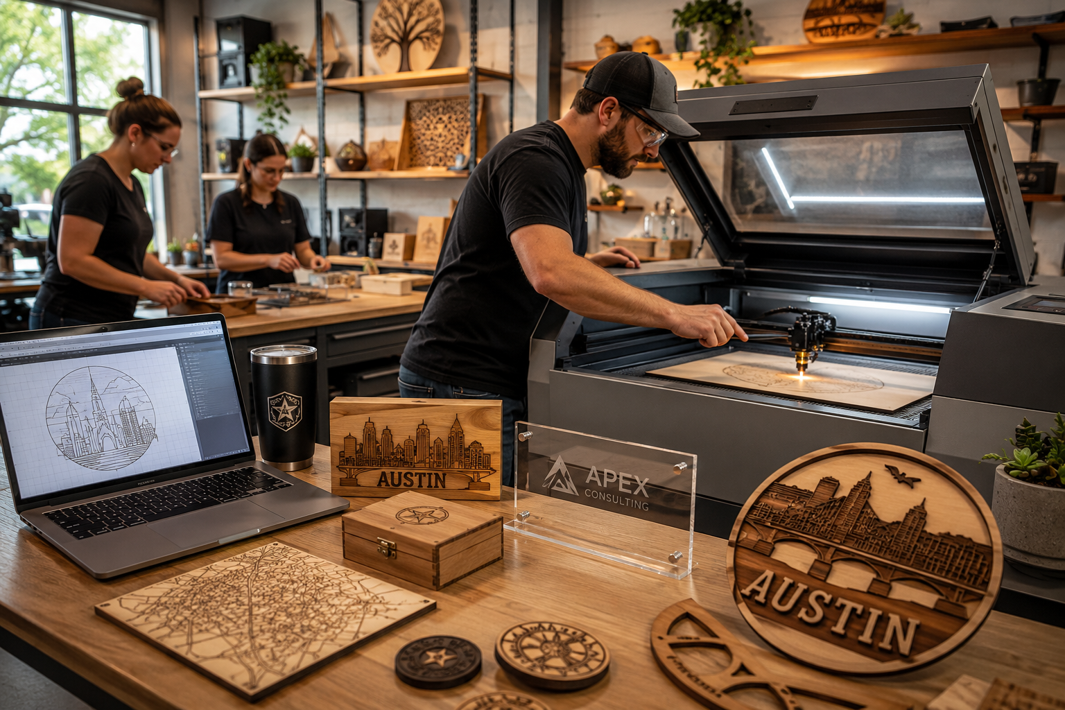 Laser cutting process in studio